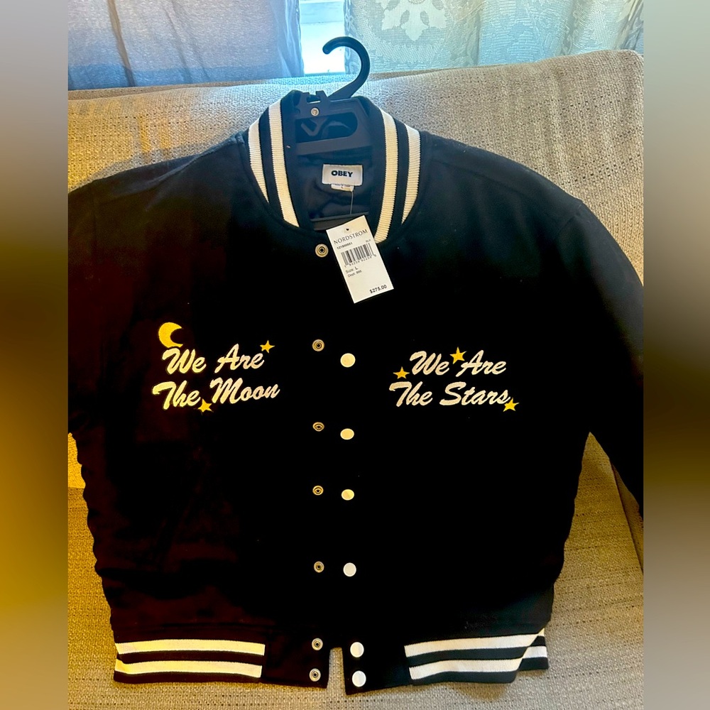 Obey Wizard Varsity Jacket in Black